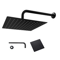 Ducha Chuveiro Inox 20X20 Preto Fosco Quadrado Parede Suporte Redondo Banheiro Piscina Area Externa