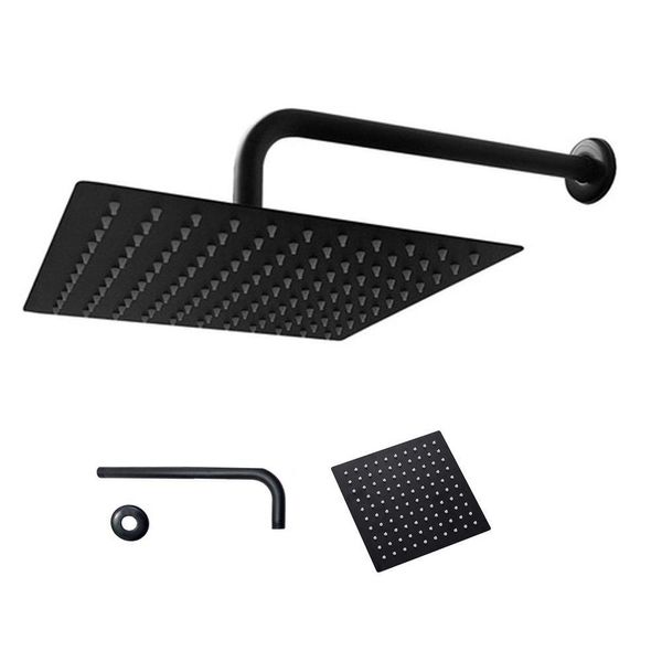 Ducha Chuveiro Inox 20X20 Preto Fosco Quadrado Parede Suporte Redondo Banheiro Piscina Area Externa