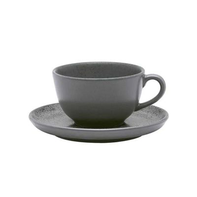 Xícara Para Chá Com Pires Em Cerâmica Flat Gray 200ml Oxford