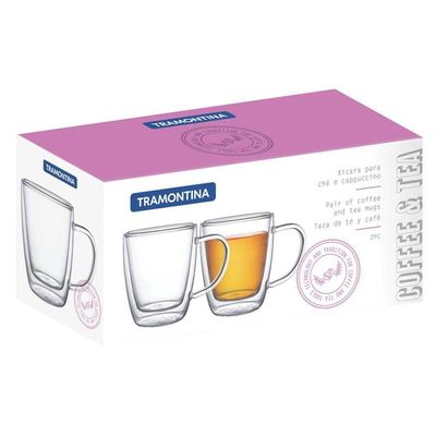 Conjunto De Xícaras Tramontina Para Café E Chá Vidro Duplo Com Alças 2 Peças Tramontina