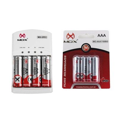 Carregador Mox 8 Pilhas Recarregável Aa/Aaa 2600mha 1000mha