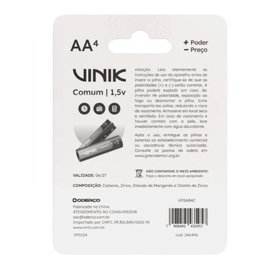 Pilha Comum AA 1.5V Pacote Com 4 Unid.