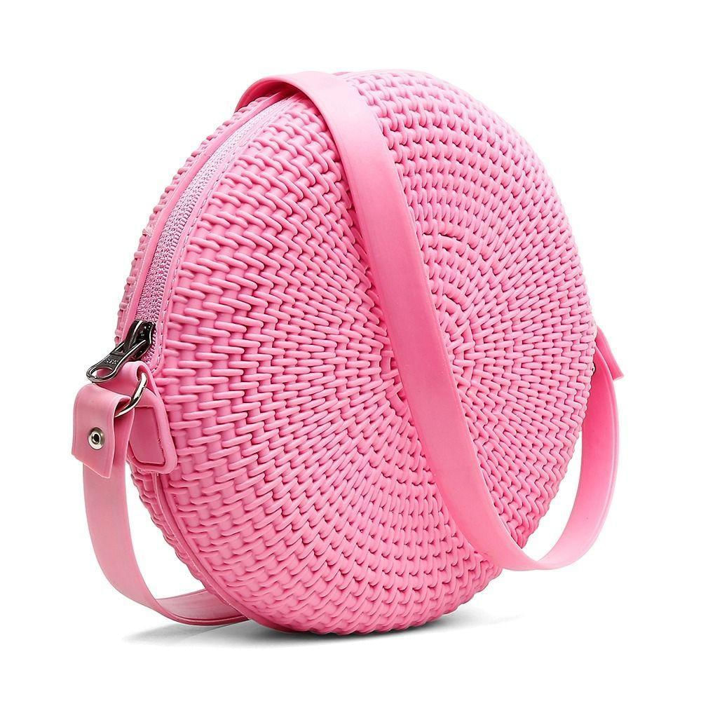 Bolsa Redonda Casual Feminina Fecho Ziper Alça Transversal