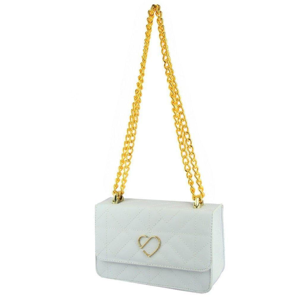 Bolsa Transversal Casual Feminino Alça Corrente Detalhe Em Metal E Costuras