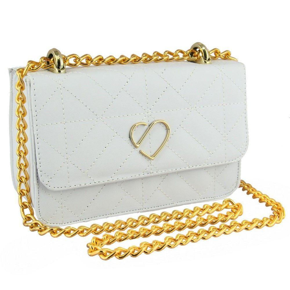 Bolsa Transversal Casual Feminino Alça Corrente Detalhe Em Metal E Costuras