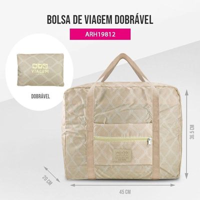 Bolsa De Viagem Dobrável Retangular Estampa Listrada Jacki Design Creme