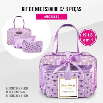 Kit De Necessaire Com 3 Pçs Glitz Jacki Design Roxo