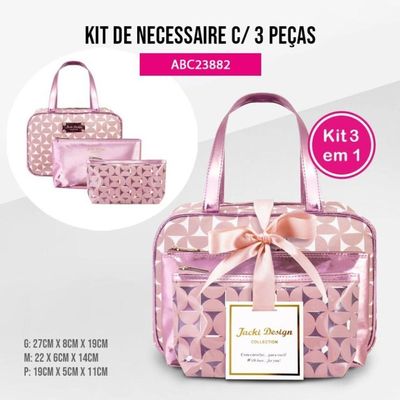 Kit De Necessaire Com 3 Pçs Glitz Jacki Design Rosa