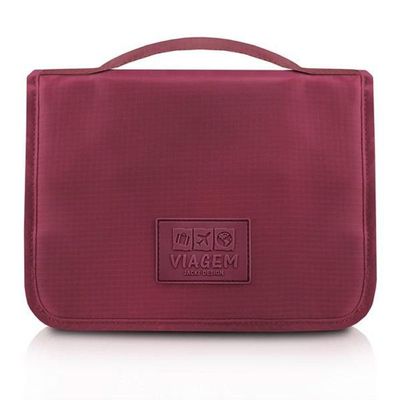 Necessaire Com Gancho Para Viagem Estampa Lisa Jacki Design Vermelho Escuro