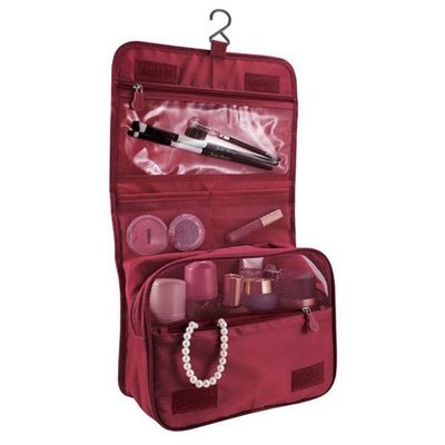 Necessaire Com Gancho Para Viagem Estampa Lisa Jacki Design Vermelho Escuro