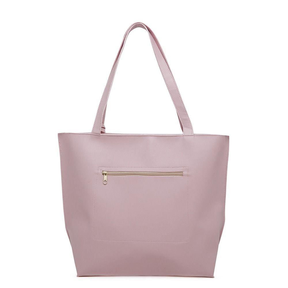 Bolsa Grande Sacola Feminino Com Zíper Detalhes Laterais E Alça De Ombro