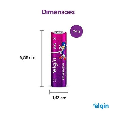 Pilha Recarregável Aa 2500 Mah Blister 4 Peças - Elgin