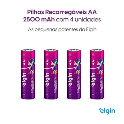 Pilha Recarregável Aa 2500 Mah Blister 4 Peças - Elgin