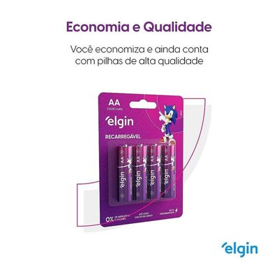 Pilha Recarregável Aa 2500 Mah Blister 4 Peças - Elgin