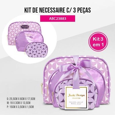 Kit De Necessaire Com 3 Pçs Glitz Jacki Design Roxo
