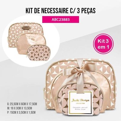 Kit De Necessaire Com 3 Pçs Glitz Jacki Design Dourado