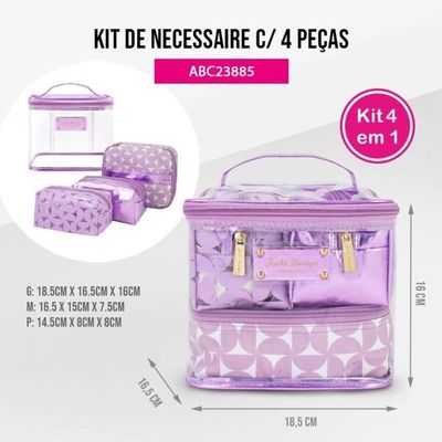 Kit De Necessaire Com 4 Pçs Glitz Jacki Design Roxo