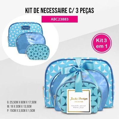 Kit De Necessaire Com 3 Pçs Glitz Jacki Design Azul