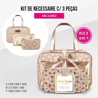 Kit De Necessaire Com 3 Pçs Glitz Jacki Design Dourado