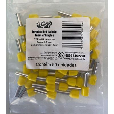 Terminal Pré-isolado Pino Tubular 6,0mm² - Amarelo - 50 Unidades
