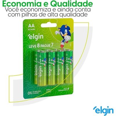Pilha Alcalina Aa Pequena Cartela Com 8 Unidades Elgin