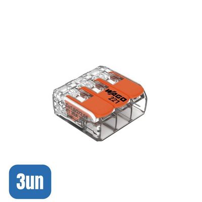 3 Conectores Automático 221-613 Até 6,0mm 3 Polos 41a - Wago