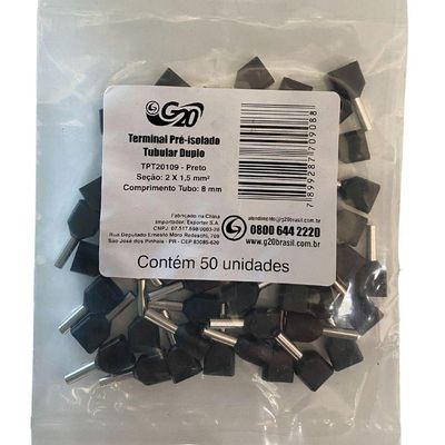 Terminal Pré-isolado Pino Tubular Duplo 1,5mm² - Preto - 50 Unidades