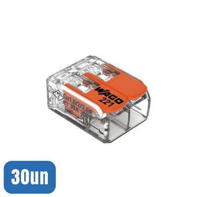30 Conectores Automáticos Até 6,0mm 2 Polos 41a 221-612 - Wago