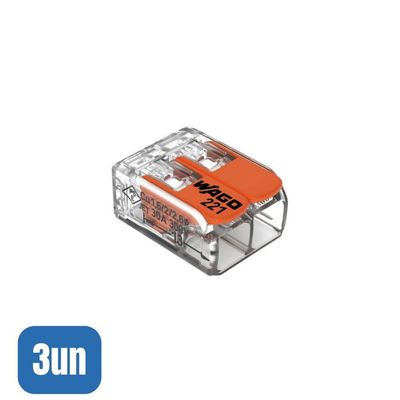 3 Conectores Automáticos Até 6,0mm 2 Polos 41a 221-612 - Wago