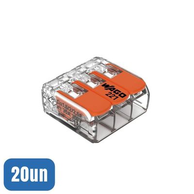 20 Conectores Automático 221-613 Até 6,0mm 3 Polos 41a - Wago