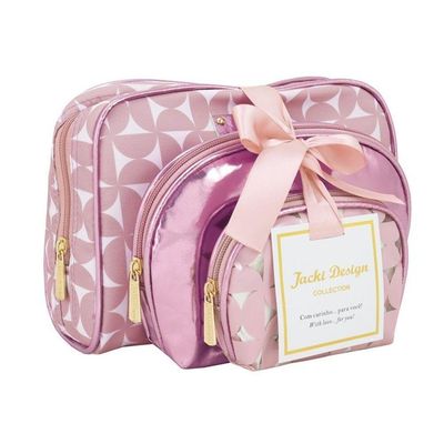 Kit De Necessaire Com 3 Pçs Glitz Jacki Design Rosa