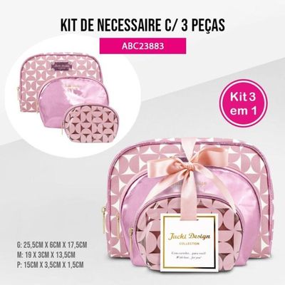 Kit De Necessaire Com 3 Pçs Glitz Jacki Design Rosa