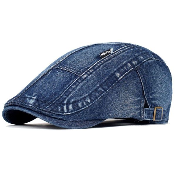 Boina Italiana Jeans Algodão De Jornaleiro Design Liso Ajustável Azul Escuro