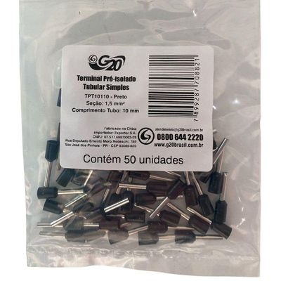 Terminal Pré-isolado Pino Tubular 1,5mm² - Preto - 50 Unidades