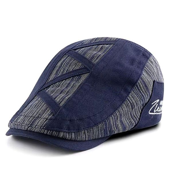 Boina Masculina Italiana Estilo Vintage Jornaleiro Plana Ajustável Azul Marinho