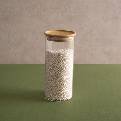 Pote De Vidro Com Tampa De Bambu Oikos 800ml Hermético Redondo Empilhável