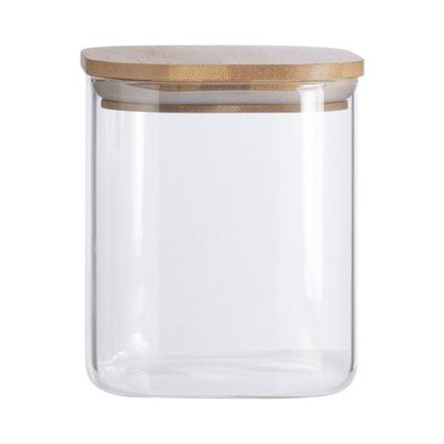 Pote De Vidro Com Tampa De Bambu Oikos 800ml Hermético Quadrado