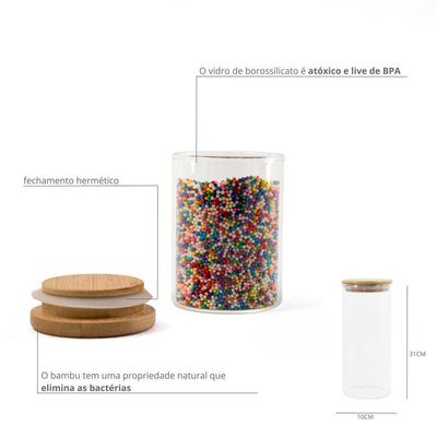 Pote De Vidro Com Tampa De Bambu Oikos 2l Hermético Redondo