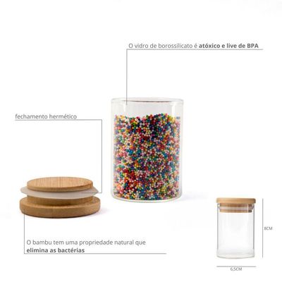 Pote De Vidro Com Tampa De Bambu Oikos 300ml Hermético Redondo