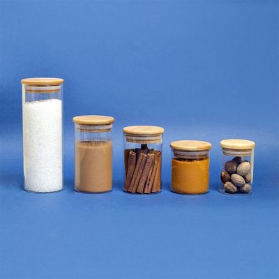 Pote De Vidro Com Tampa De Bambu Oikos 300ml Hermético Redondo