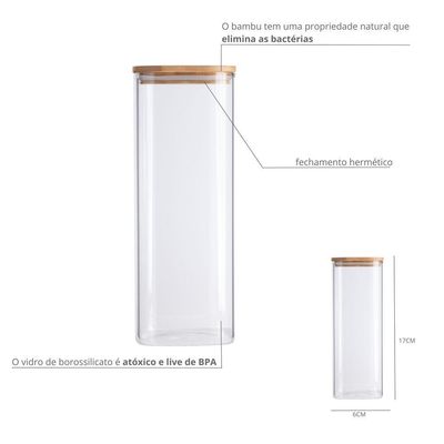 Pote De Vidro Com Tampa De Bambu Oikos 400ml Hermético Quadrado