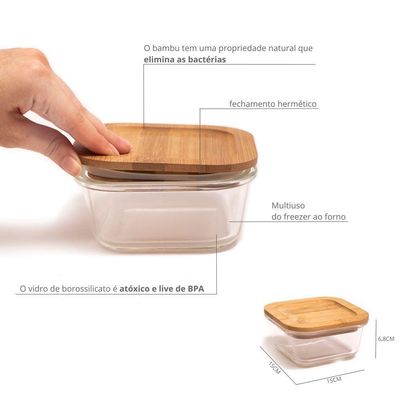 Pote De Vidro Com Tampa De Bambu Oikos 800ml Hermético