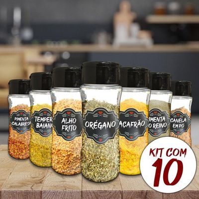Pote Tempero 10 Potes+24 Etiquetas Titulos Etiqueta Preta