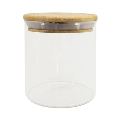 Pote De Vidro Com Tampa De Bambu Oikos 500ml Hermético Redondo