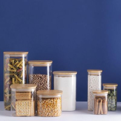 Pote De Vidro Com Tampa De Bambu Oikos 1,9l Hermético Quadrado
