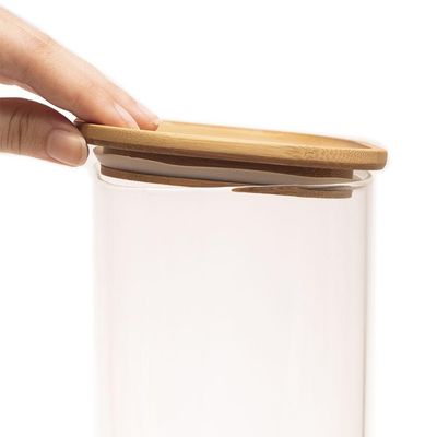 Pote De Vidro Com Tampa De Bambu Oikos 1,9l Hermético Quadrado Empilhável