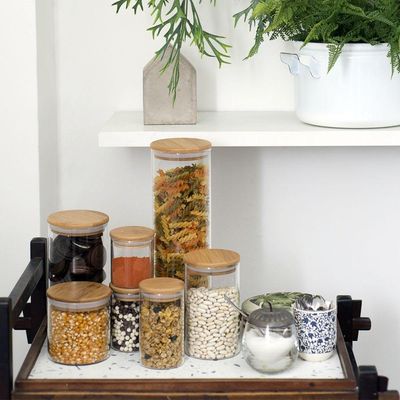 Pote De Vidro Com Tampa De Bambu Oikos 1,6l Hermético Redondo