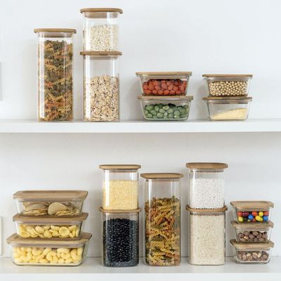 Pote De Vidro Com Tampa De Bambu Oikos 1,9l Hermético Quadrado Empilhável