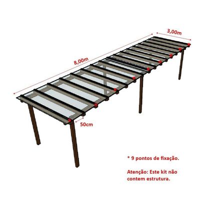 Kit Policarbonato Cristal 4mm 8,00m X 3,00m - Perfis Naturais