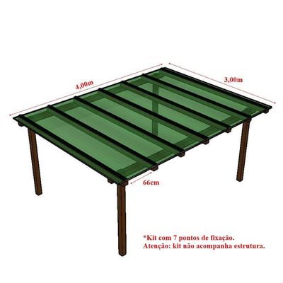 Kit Policarbonato Verde 6mm 4,00m X 3,00m - Perfis Naturais